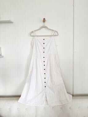 HM White Linen Blend Button Front Smocked Sundress Cottagecore XL